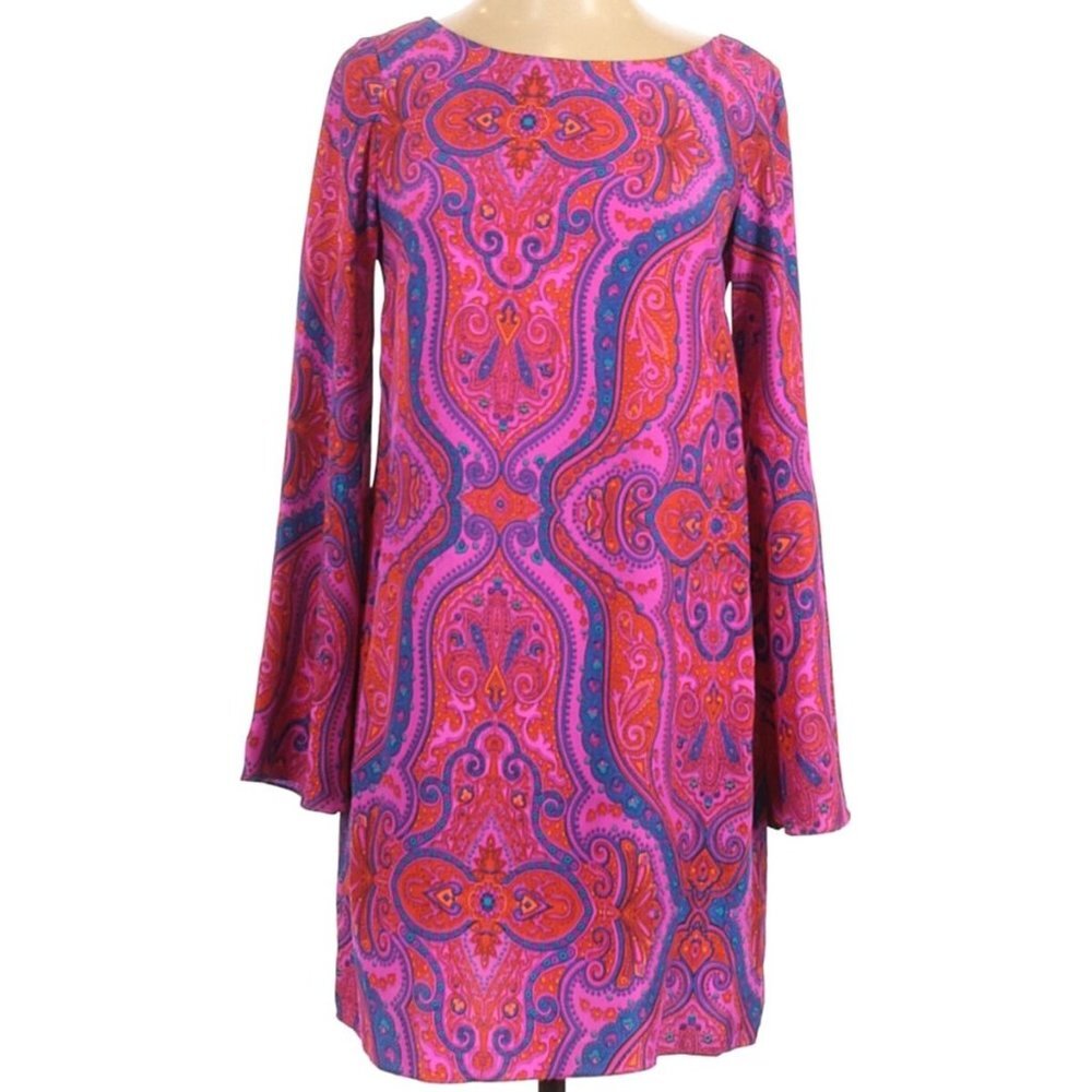 Alice & Trixie - Hot Pink Paisley Silk Shift Dress - Size M